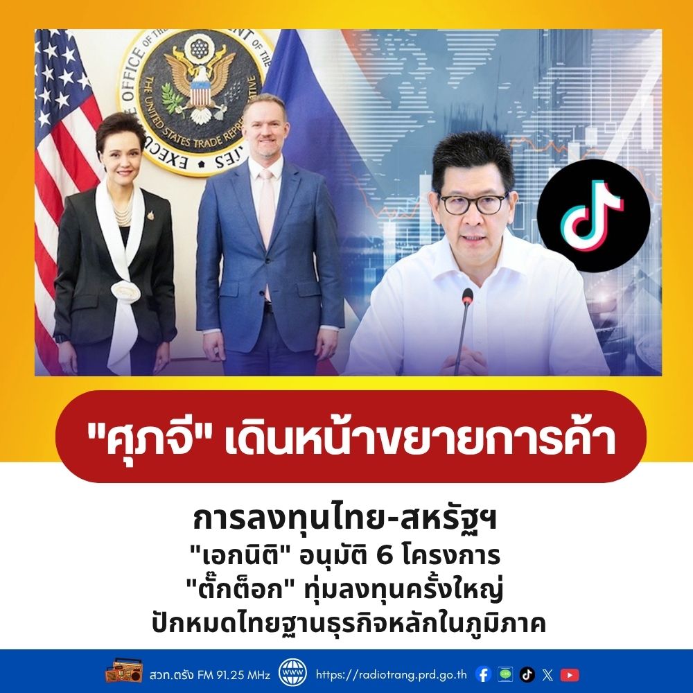 &ldquo;ศุภจี&rdquo; เดินหน้าขยายการค้า การลงทุนไทย&ndash;สหรัฐฯ &ldquo;เอกนิติ&rdquo; อนุมัติ 6 โครงการ &ldquo;ติ๊กต็อก&rdquo; ทุ่มลงทุนครั้งใหญ่ ปักหมุดไทยฐานธุรกิจหลัก