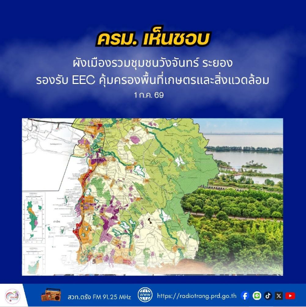 ครม. ไฟเขียวผังเมืองวังจันทร์ ระยอง รองรับ EEC  คุ้มครองพื้นที่เกษตรและสิ่งแวดล้อม