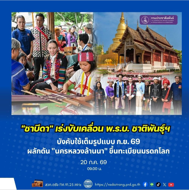 &ldquo;ซาบีดา&rdquo; เร่งขับเคลื่อน พ.ร.บ. ชาติพันธุ์ฯ บังคับใช้เต็มรูปแบบ ก.ย. 69 ผลักดัน &ldquo;นครหลวงล้านนา&rdquo; ขึ้นทะเบียนมรดกโลก  
