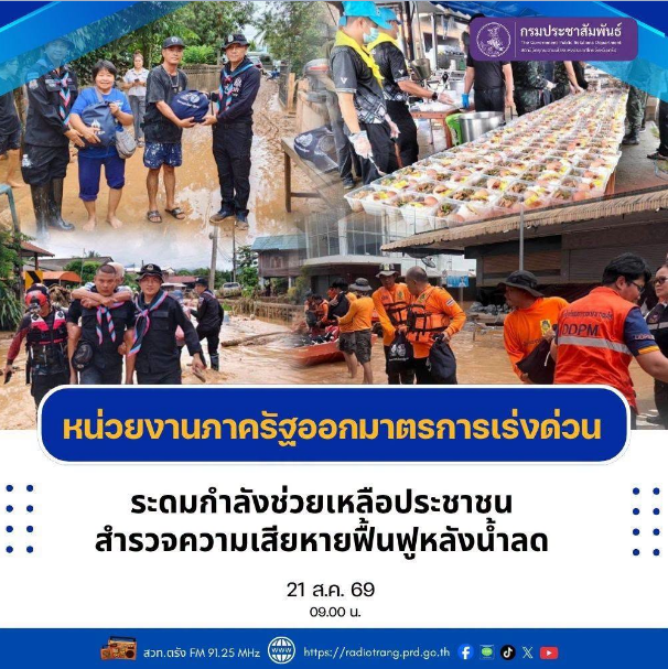 หน่วยงานภาครัฐออกมาตรการเร่งด่วน ระดมกำลังช่วยเหลือประชาชน สำรวจความเสียหายฟื้นฟูหลังน้ำลด 