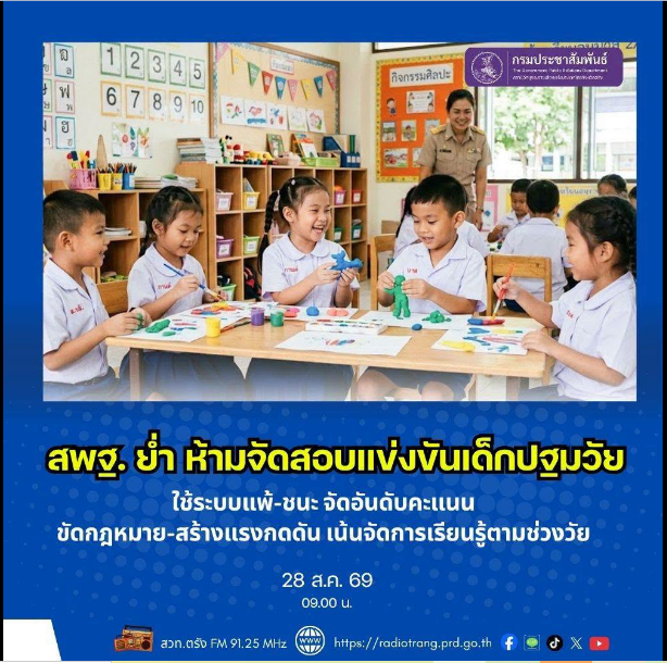 สพฐ. ย้ำ ห้ามจัดสอบแข่งขันเด็กปฐมวัย ใช้ระบบแพ้-ชนะ จัดอันดับคะแนน ขัดกฎหมาย-สร้างแรงกดดัน เน้นจัดการเรียนรู้ตามช่วงวัย
