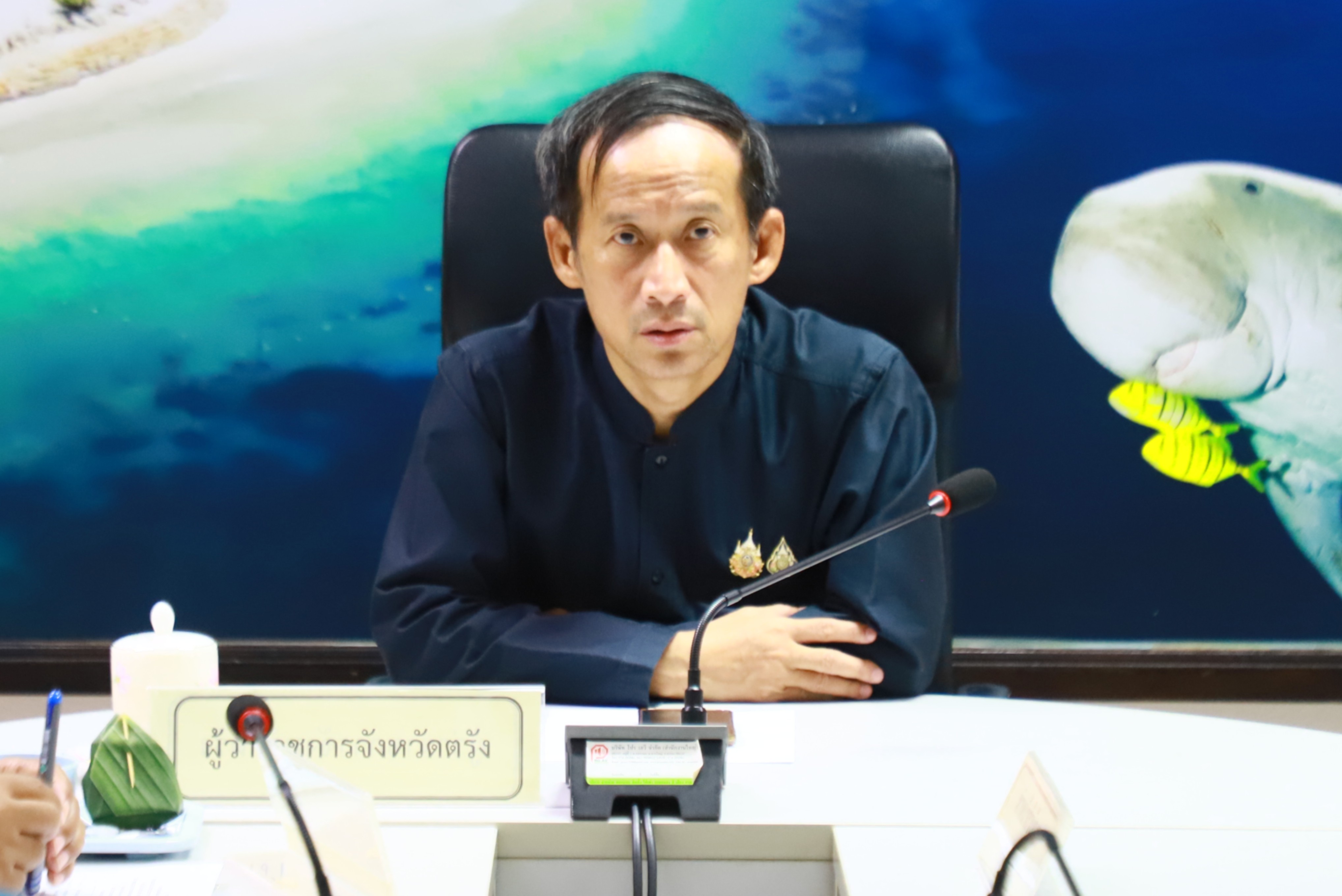 ผู้ว่าราชการจังหวัดตรัง นำหัวหน้าส่วนราชการและหน่วยงานที่เกี่ยวข้อง เข้าร่วมการประชุมรับมอบนโยบาย "การจัดทำกรมธรรม์ประกันภัยพิบัติ สำหรับประชาชนทุกหลังคาเรือน"